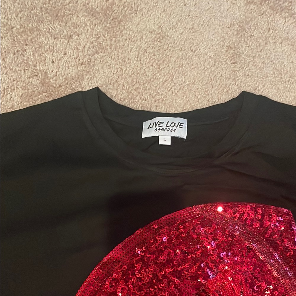 Black Crop Top with Red Sequin Design - Picture 5 of 6